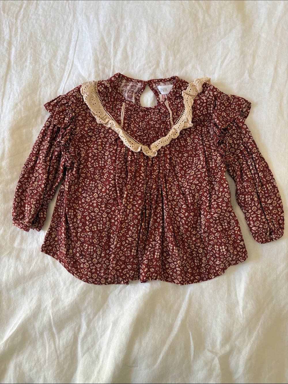 Zara Toddler Girls' Burgundy Floral Lace Yoke Blouse